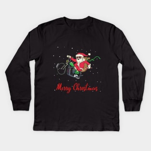 Funny Santa Motorcycle Biker Christmas Kids Long Sleeve T-Shirt